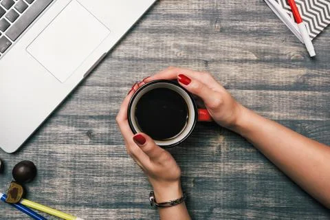 Office table desk, Flat lay Stock Photos