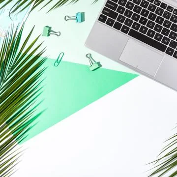 Office table desk, Flat lay, top view Stock Photos