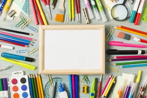 Office table desk with supplies arrangement Resolution and high quality Stock Photos