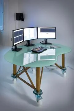 Office with table desktop computer an keyboard Stock Photos