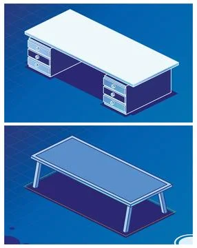 Office Table with Drawers and Four Legs. Empty Desk. Isometric Concept. Illustrazione stock