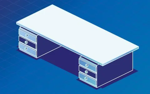 Office Table with Drawers. Empty Desk. Isometric Concept. Stock Illustration