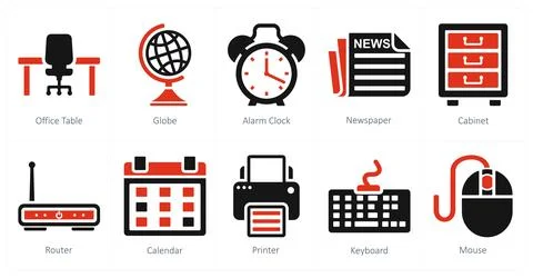 Office table, globe, alarm clock Stock Illustration