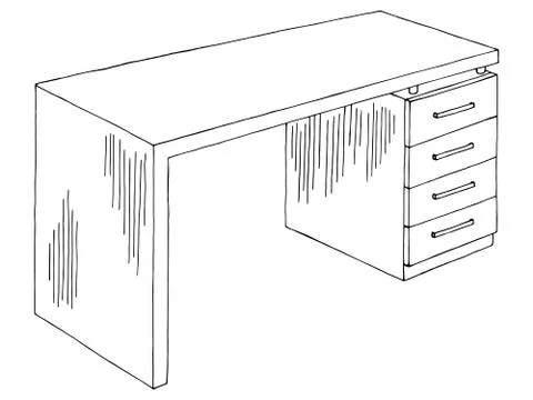 Office table graphic black white isolated furniture sketch illustration vector Stock Illustration