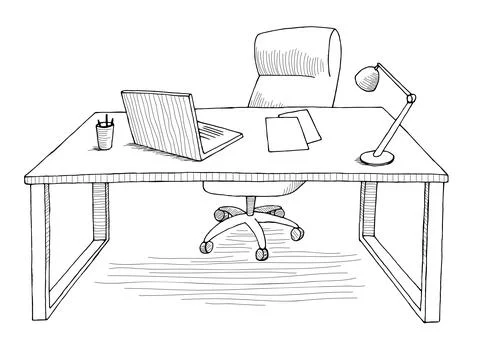 Office table graphic black white interior sketch isolated illustration vector 스톡 일러스트