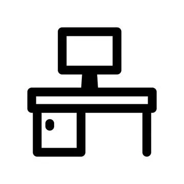 Office table icon line isolated on white background. Black flat thin icon o.. Stock Illustration