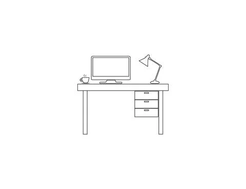 Office table, interior, workplace icon. Vector illustration, flat design. Stock Illustration