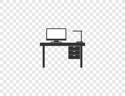 Office table, interior, workplace icon. Vector illustration, flat design. Illustrazione stock