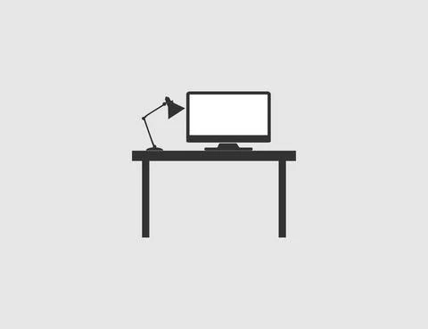 Office table, interior, workplace icon. Vector illustration, flat design. Stock Illustration