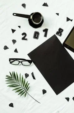 Office table. new 2018 year. goals, ideas, tasks for the year. Fotos Stock