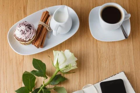 Office table with notepad and coffee cup Stock-Fotos