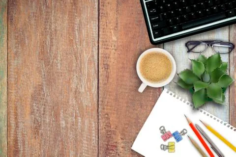 Office table with notepad. Stock Photos