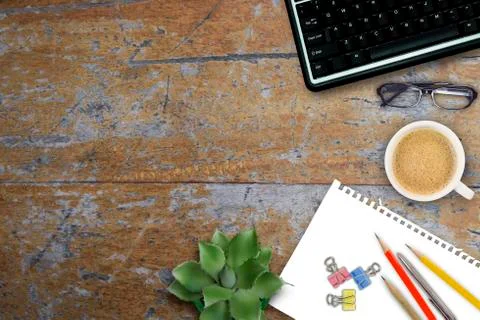 Office table with notepad. 写真素材