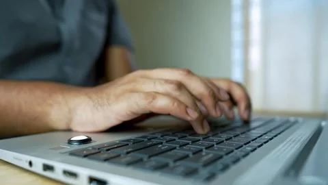 Office Table Setup with Laptop and Typing Hands in Daylight, Hands Typing o.. Stock Footage 315982745
