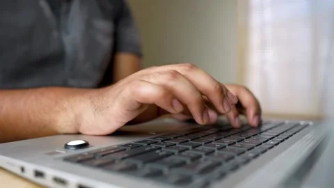 Office Table Setup with Laptop and Typing Hands in Daylight, Hands Typing o.. Stock Footage 315982753