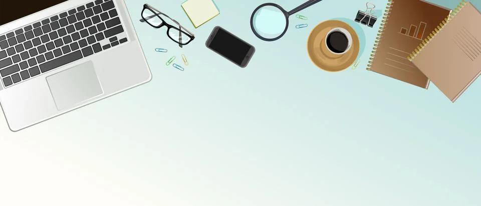 Office table top view. Vector background. Workspace desktop computer.  Worksp Stock Illustration