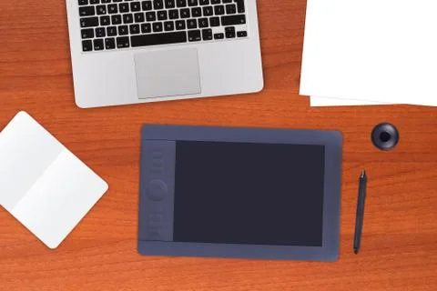 Office table with work equipments Stock Photos