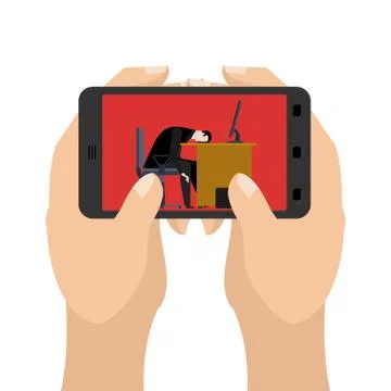 Office in table. working on computer. Businessman tired of work Stock Illustration