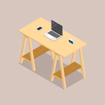 Office table workspace in isometric view Ilustración de archivo