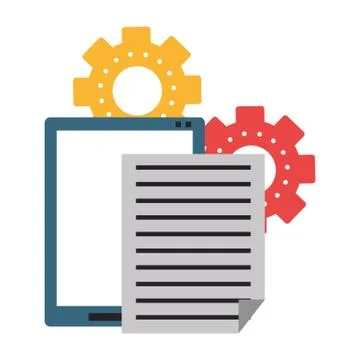 Office tablet with documents and gears symbols Stock Illustration