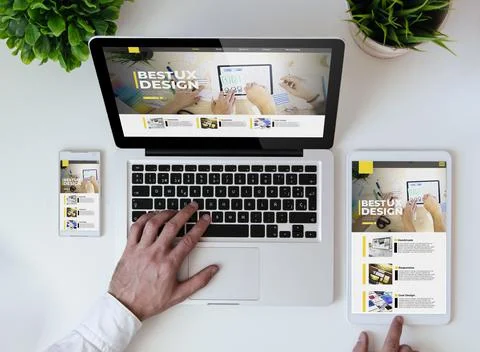 Office tabletop cool responsive ux design website Stock Photos