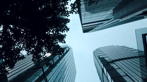 Office tall building. Low angle view of skyscrapers office building in cent.. Stock Footage 281578535