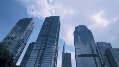 Office tall building. Low angle view of skyscrapers office building in cent.. Stock Footage 281578735