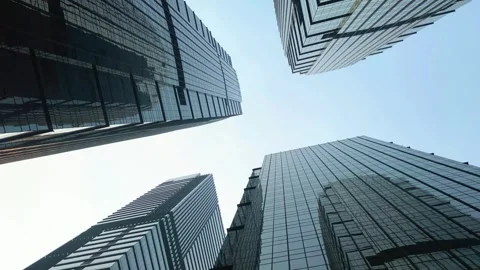Office tall building. Low angle view of skyscrapers office building in cent.. Stock Footage 314104227
