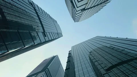 Office tall building. Low angle view of skyscrapers office building Stock Footage 314104741