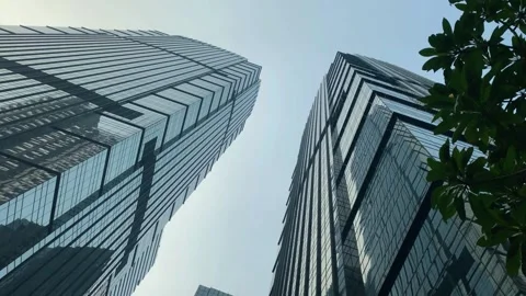 Office tall building. Low angle view of skyscrapers office building in cent.. Stock Footage 314274465