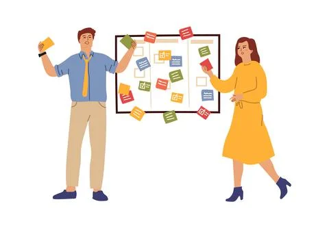 Office task board. Teamwork, overworking managers with lists. Time management Stock Illustration