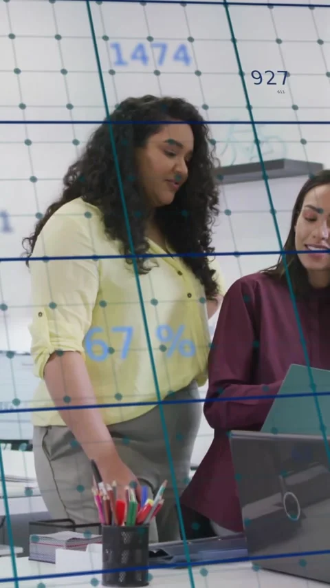 In office, team collaborating on financial data and graphs, creating animation Stock Footage 344244812