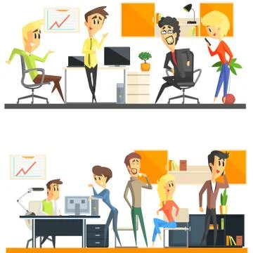 Office Team Two Illustrations Set Stock Illustration
