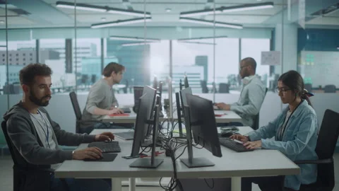 Office Team Working on Computers Stock Footage 159542234