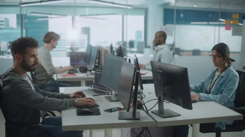 Office Team Working on Computers Stock Footage 159542504