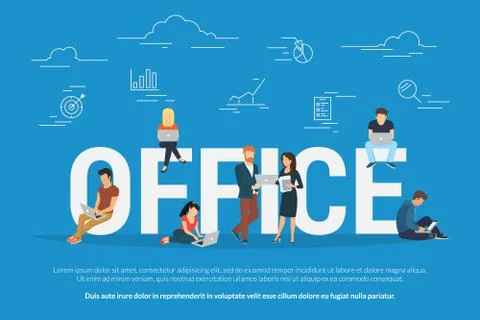 Office teamwork and goals vector illustration of people working together Illustrazione stock