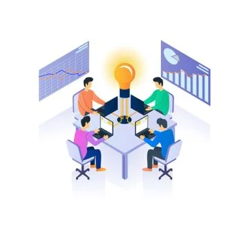 Office teamwork isometric vector illustration concept Illustrazione stock