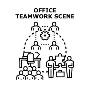 Office teamwork scene achieving business success strategy Stock Illustration