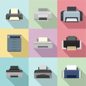 Office technician icons set, flat style Stock Illustration