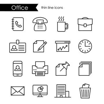 Office thin line icon set Stock Illustration