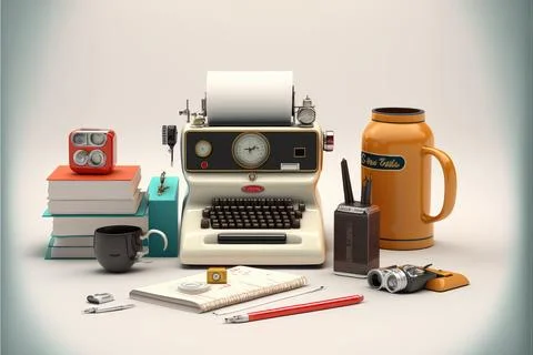 Office tools and objects spaced out on a white background 스톡 일러스트