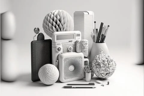 Office tools and objects spaced out on a white background 스톡 일러스트