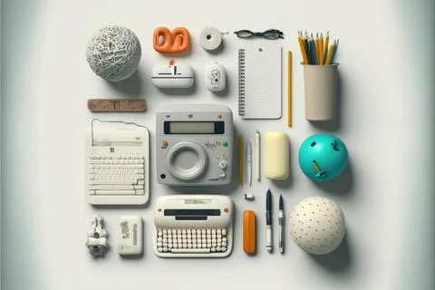 Office tools and objects spaced out on a white background 스톡 일러스트