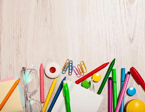 Office tools  assortment border background Foto stock