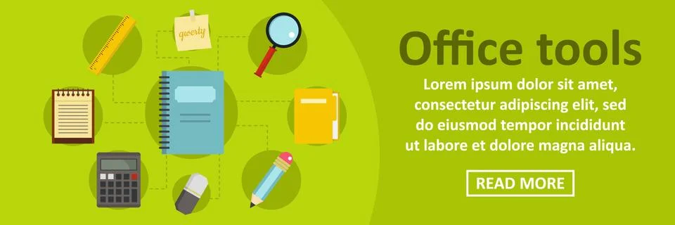 Office tools banner horizontal concept 스톡 일러스트