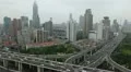 Office Towers Shanghai Skyline Cityscape Highway Movement Busy Cars Crossing Day HD Footage