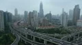 Office Towers Shanghai Skyline Panoramic Aerial View Road Busy Intersection Asia HD Footage