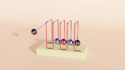 Office Toy Pendulum: Five Swinging Balls on Wire Structure in 3D Animation Stock Footage 269124580