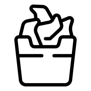 Office trash can full of crumpled paper representing deleting files icon Illustrazione stock