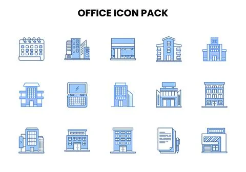 Office Two Colour UI Icons Pack Stock Illustration